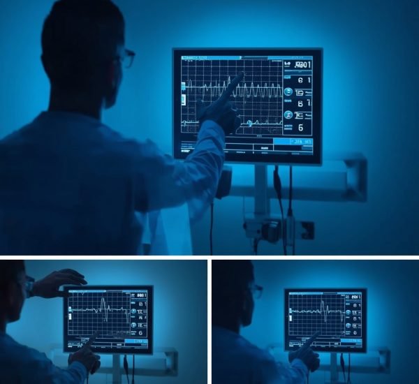 lucid-origin_A_cardiologist_pointing_at_a_heart_ECG_monitor_screen_blue-lit_hospital_room_pro-0